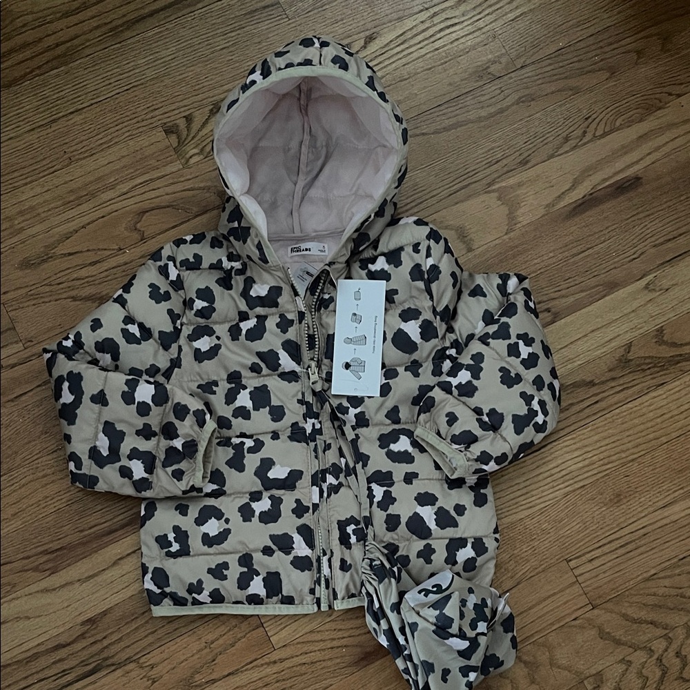 Epic threads Leopard Print Hooded packable Puffer Jacket 5t runs small IMO
